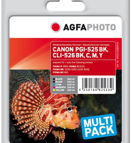 Agfa Photo Multipack APCCLI526SETD Compatible PGI-525PGBK CLI-526BK CLI-526C CLI-526M CLI-526Y