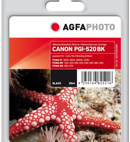 Agfa Photo Cartucho de tinta negro APCPGI520BD Compatible PGI-520BK 2932B001