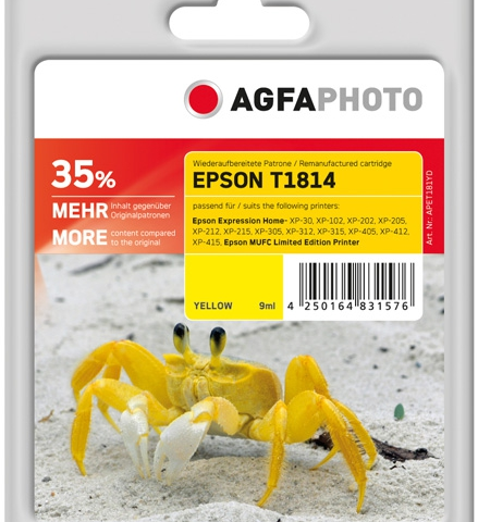 Agfa Photo Cartucho de tinta amarillo APET181YD Compatible epson T1814 C13T18144010