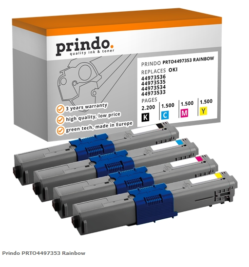 Prindo Value Pack PRTO4497353 Rainbow Compatible OKI 44973533 44973534 44973535 44973536