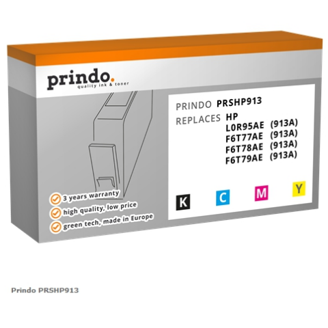 Prindo Multipack PRSHP913 Compatible con HP 913A: 1x L0R95AE + 1x F6T77AE + 1x F6T78AE + 1x F6T79AE
