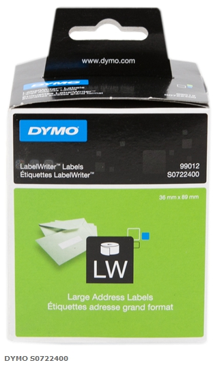 DYMO Etiquetas S0722400 99012 etiquetas para direcciónes, 89x36mm, blanco, 2x260 unidades