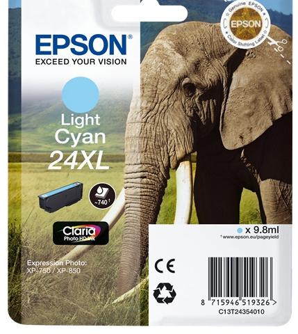 Epson Cartucho de tinta cían (claro) C13T24354010 T2435 740 Páginas. 9.8ml XL