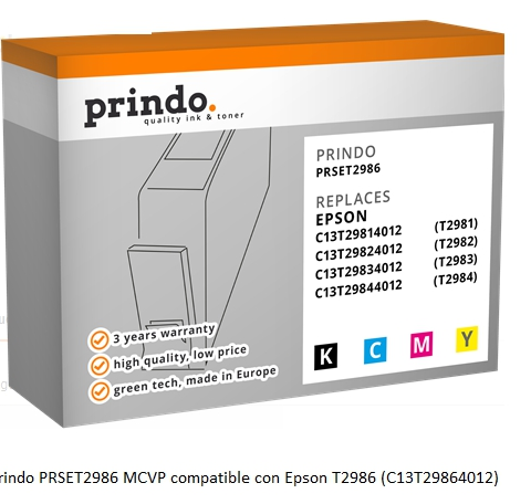 Prindo Multipack PRSET2986 Compatible con Epson T2986 (C13T29864012)