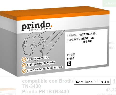 Prindo Tóner negro PRTBTN3480 Compatible con Brother TN-3480