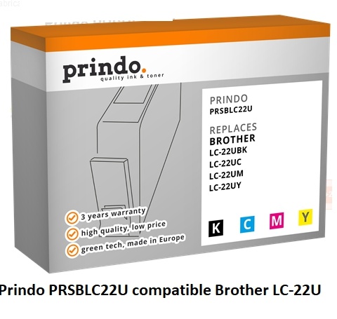 Prindo Multipack negro cian magenta amarillo PRSBLC22U Compatible Brother lC-22U