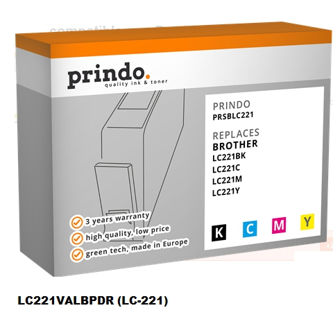 Prindo Multipack PRSBLC221 MCVP Compatible con Brother LC221VALBPDR