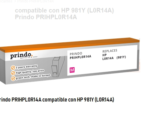 Prindo Cartucho de tinta magenta PRIHPL0R14A Compatible con HP L0R14A 981Y