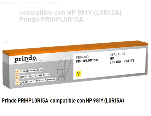 Prindo Cartucho de tinta amarillo PRIHPL0R15A Compatible con HP L0R15A 981Y