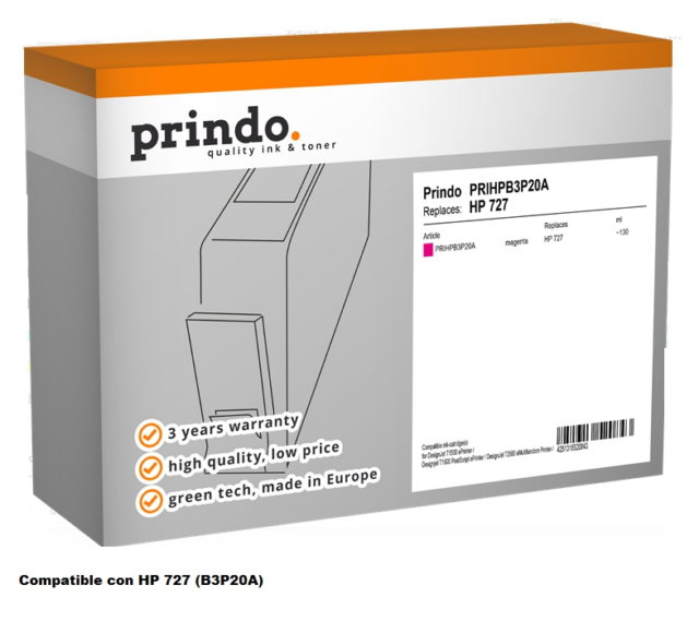 Prindo Cartucho de tinta magenta PRIHPB3P20A Compatible HP 727