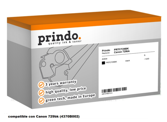 Prindo Tóner negro PRTC729BK Compatible Canon 729bk