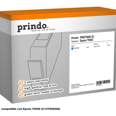 Prindo Cartucho de tinta cian PRIET9452 Compatible Epson T9452