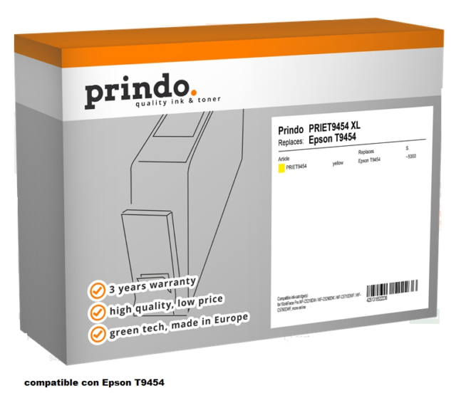 Prindo Cartucho de tinta amarillo PRIET9454 Compatible Epson T9454