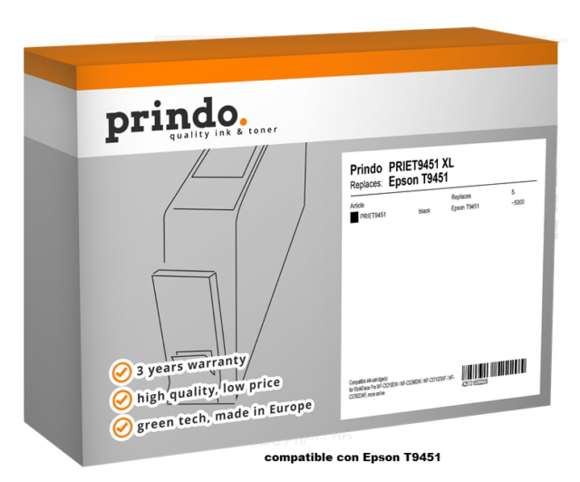 Prindo Cartucho de tinta negro PRIET9451 Compatible con Epson T9451