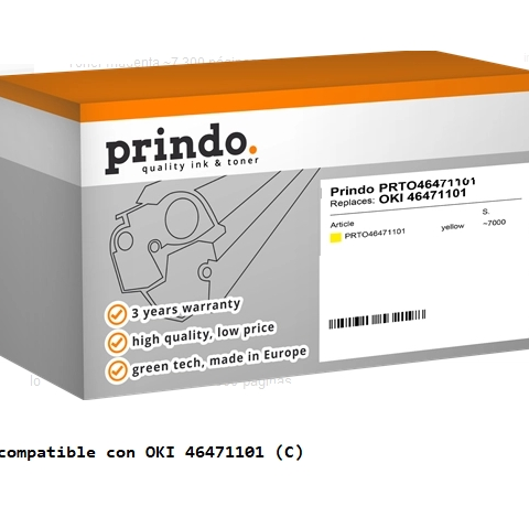Prindo Tóner amarillo PRTO46471101 Compatible con OKI 46471101 (C)