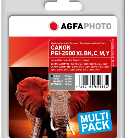 Agfa Photo Multipack negro cian magenta amarillo APCPGI2500XLSET compatible con Canon PGI-2500bk XL 9254B001