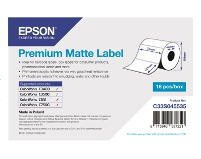 Epson Etiquetas Blanco C33S045535 S045535 Premium Matte Label -