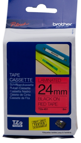 Brother TZe451 cinta laminada 24mm Negro/Rojo 8m