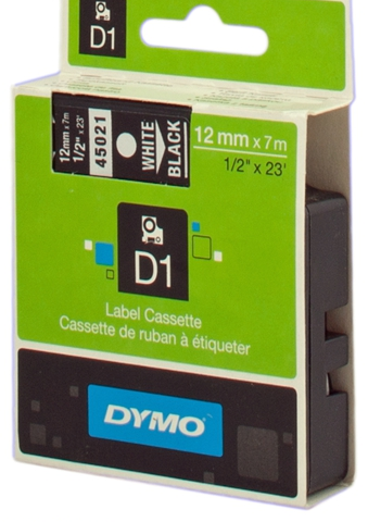 DYMO Cinta mecanográfico blanco sobre negro S0720610 45021 12mm x 7m, estándard-D1-Cinta