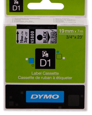 DYMO Cinta mecanográfico negro sobre transparente S0720820 45800 19mm x 7m, estándard-D1-Cinta