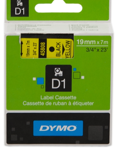 DYMO Cinta mecanográfico negro sobre amarillo S0720880 45808 19mm x 7m, estándard-D1-Cinta